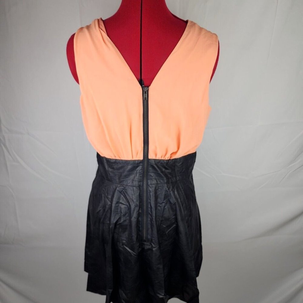Feline Sleeveless Peach & Black Faux Leather Short Dress - Large - Picture 5 of 6